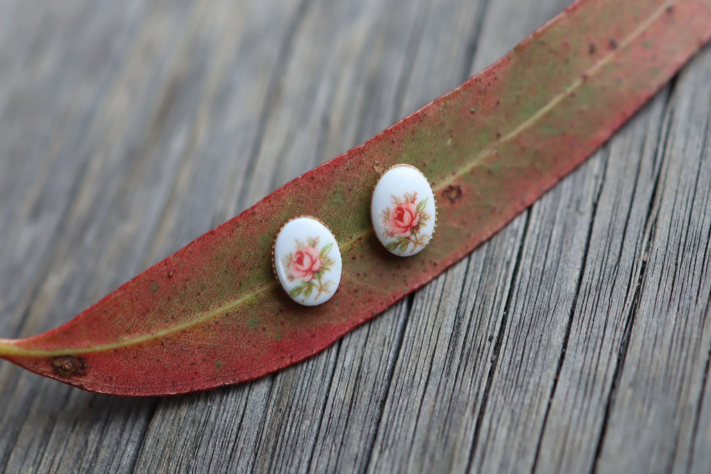 Micro Hand Painted Earrings in 9ct Gold