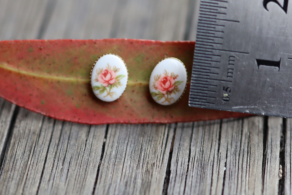 Micro Hand Painted Earrings in 9ct Gold
