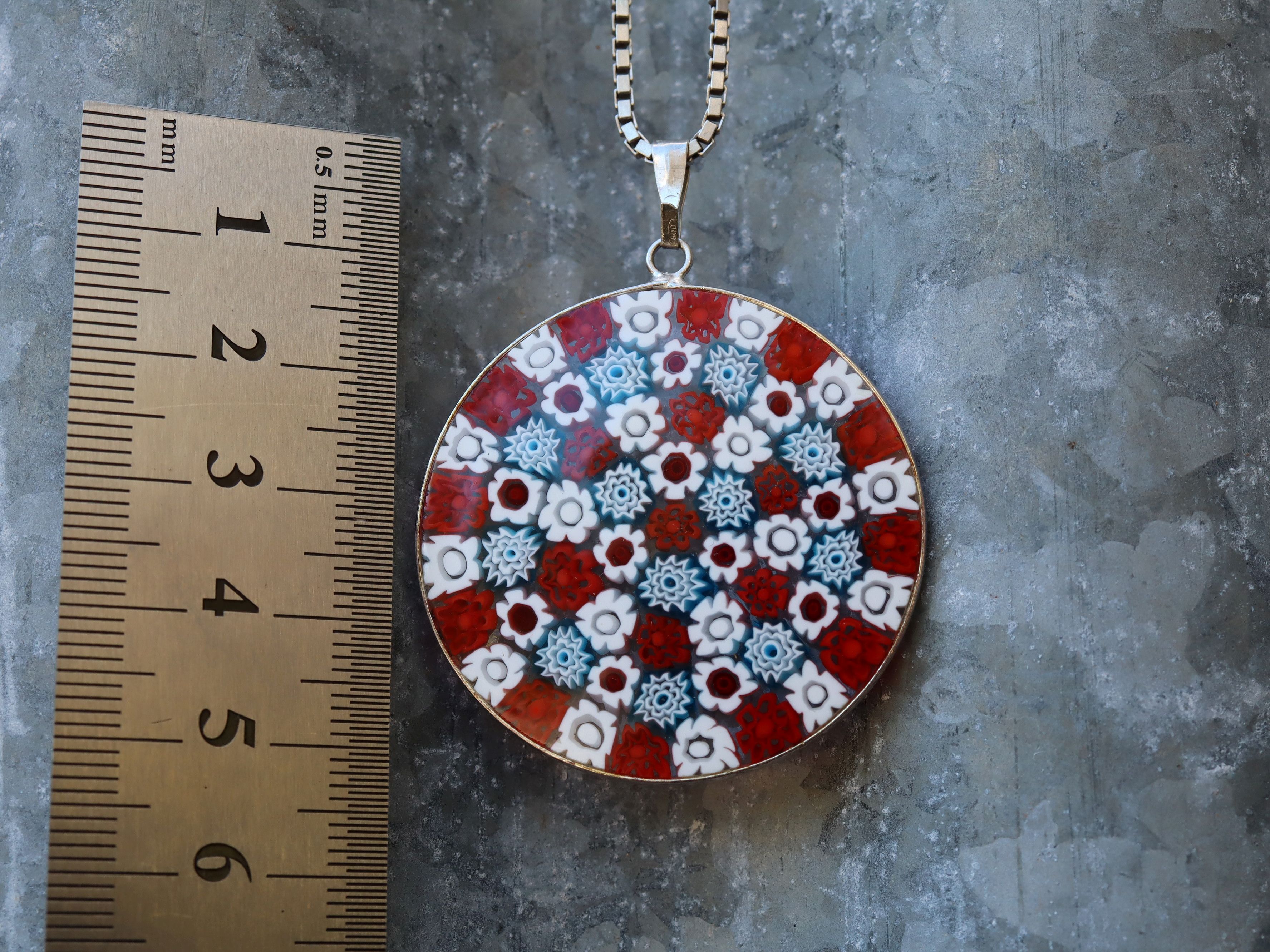 Millefiori Sterling Silver Pendant on Box Chain