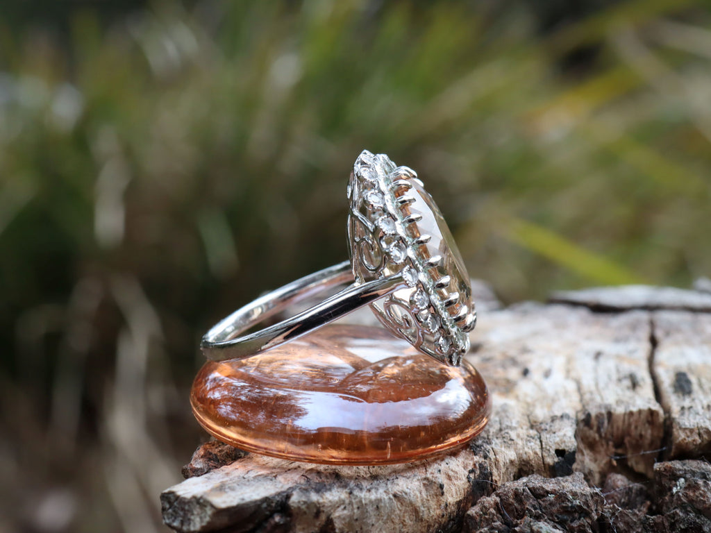 Morganite, Sapphire and Diamond Ring in Platinum