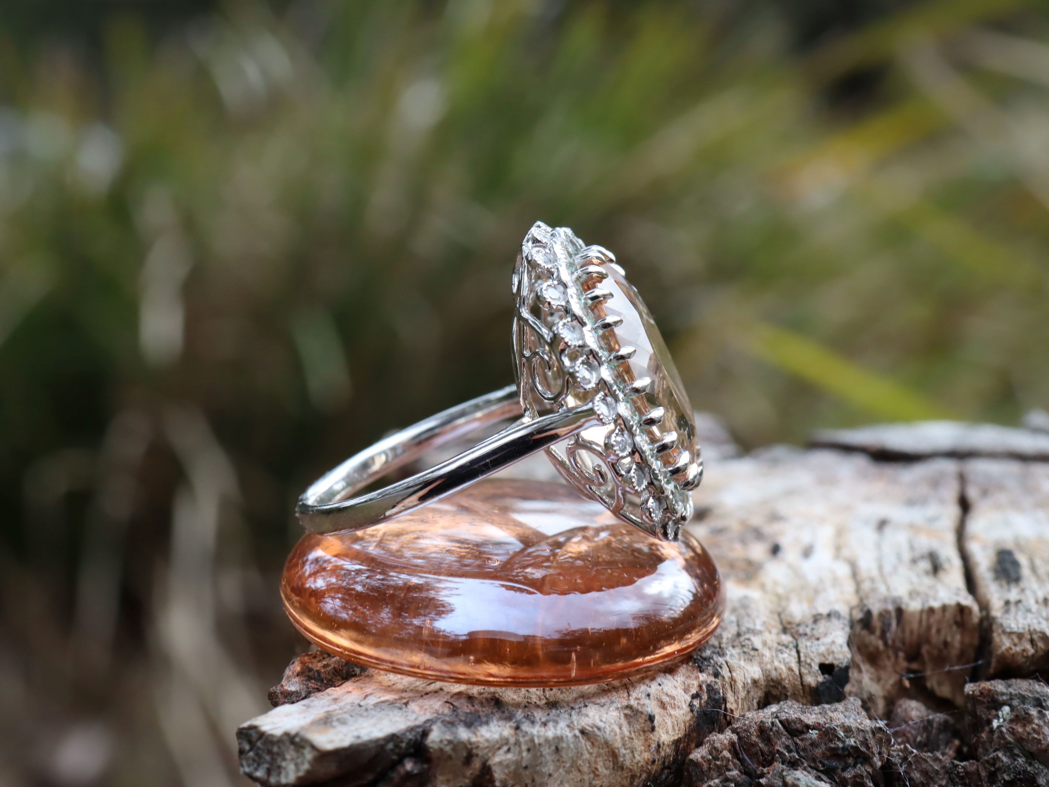 Morganite, Sapphire and Diamond Ring in Platinum