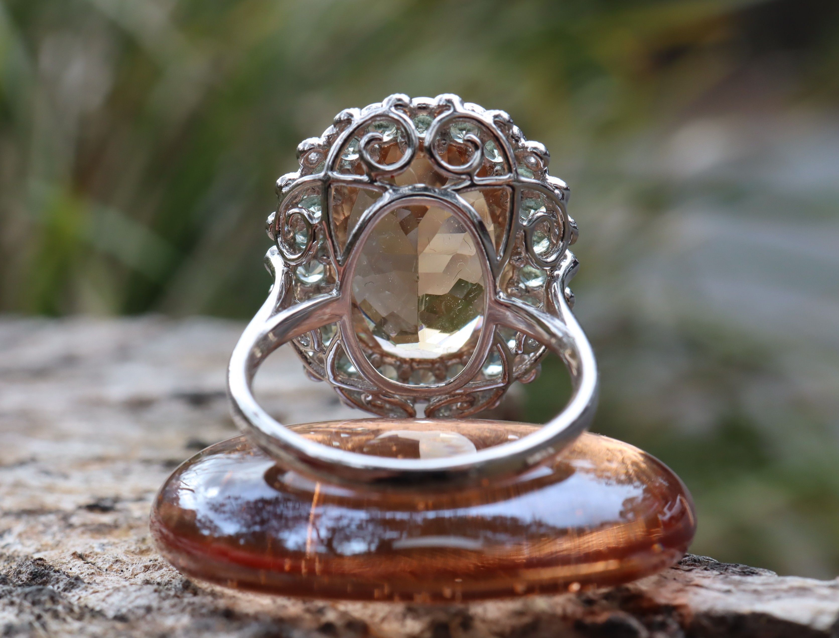 Morganite, Sapphire and Diamond Ring in Platinum