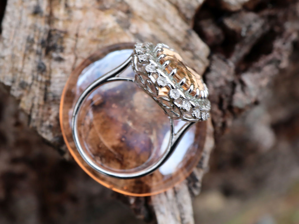 Morganite, Sapphire and Diamond Ring in Platinum
