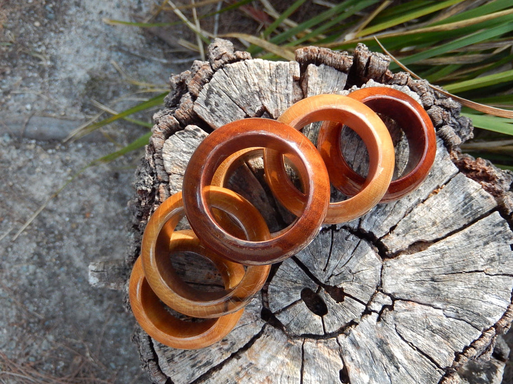 Six Napkin Rings with 9ct Gold Tasmania Map