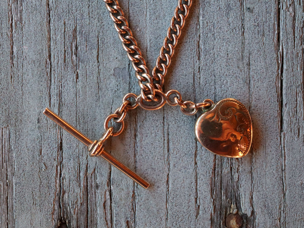 9ct Rose Gold Chain and Fob with Gold Plated Locket