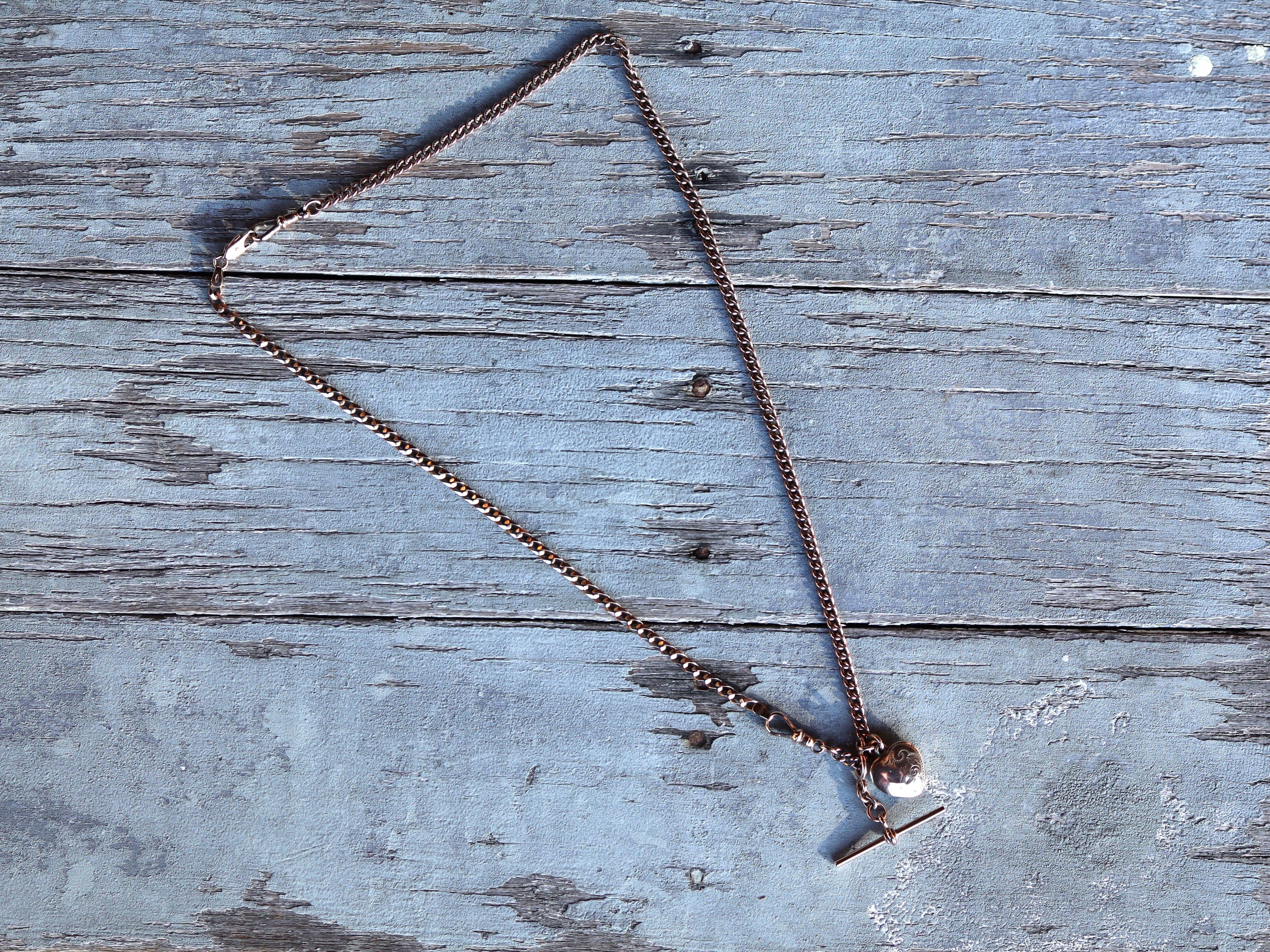 9ct Rose Gold Chain and Fob with Gold Plated Locket