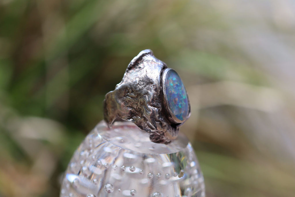 Doublet Opal Ring in Sterling Silver