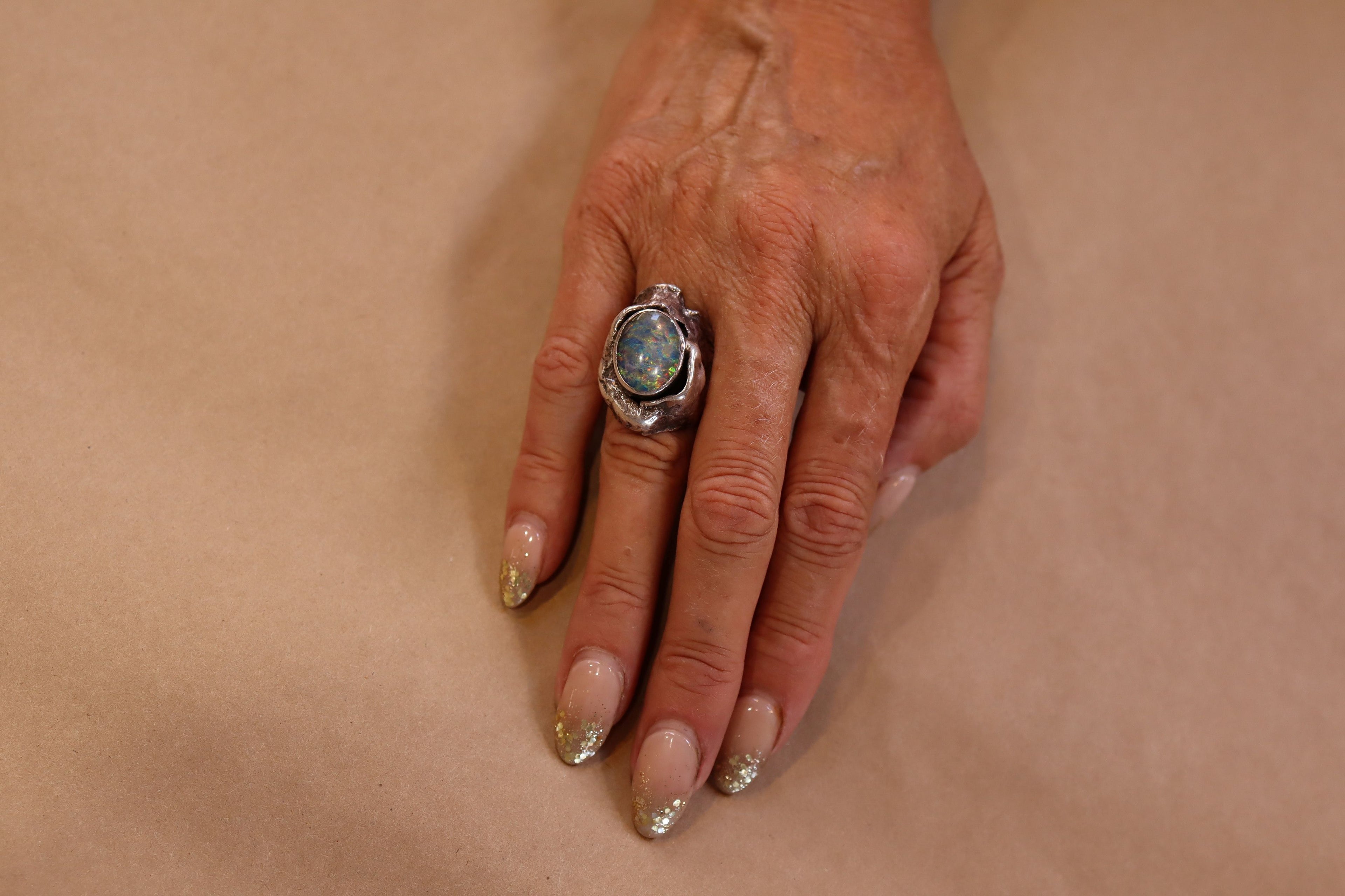 Doublet Opal Ring in Sterling Silver