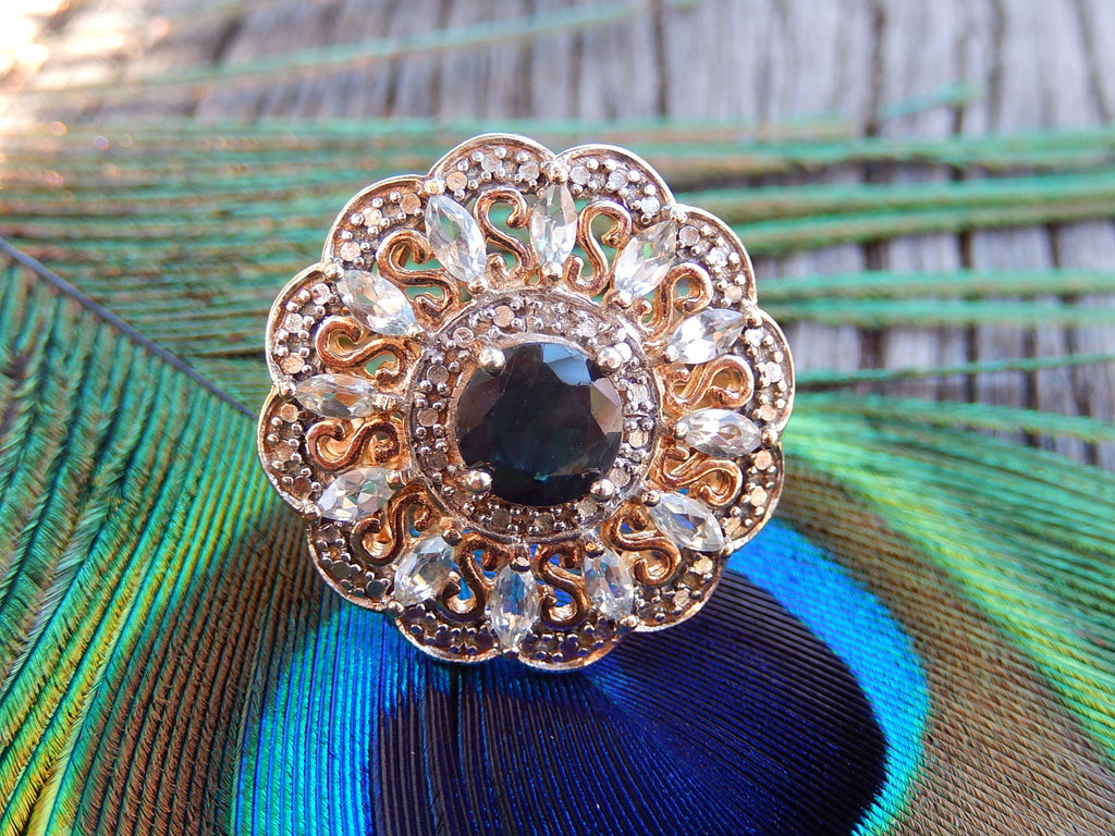 Sapphire and Topaz Gold Plate Ring