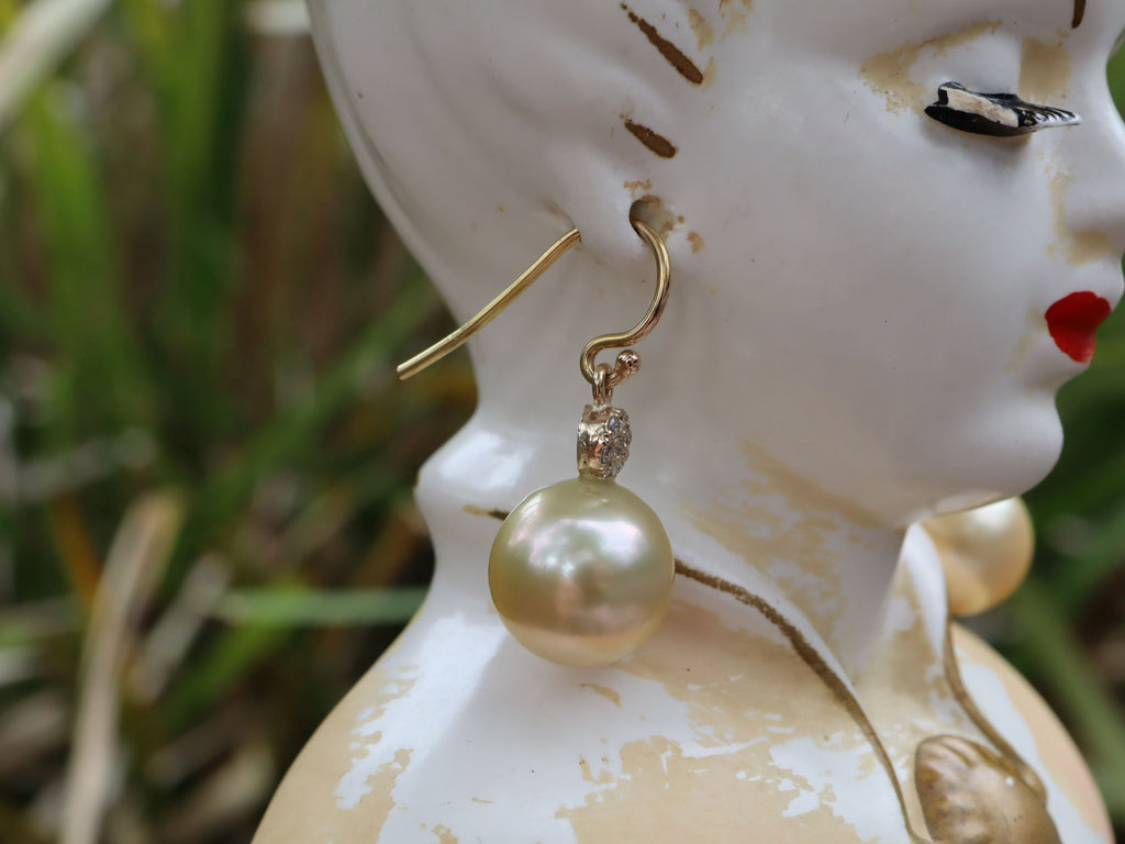 Golden Pearl and Diamond Earrings in 9ct Gold