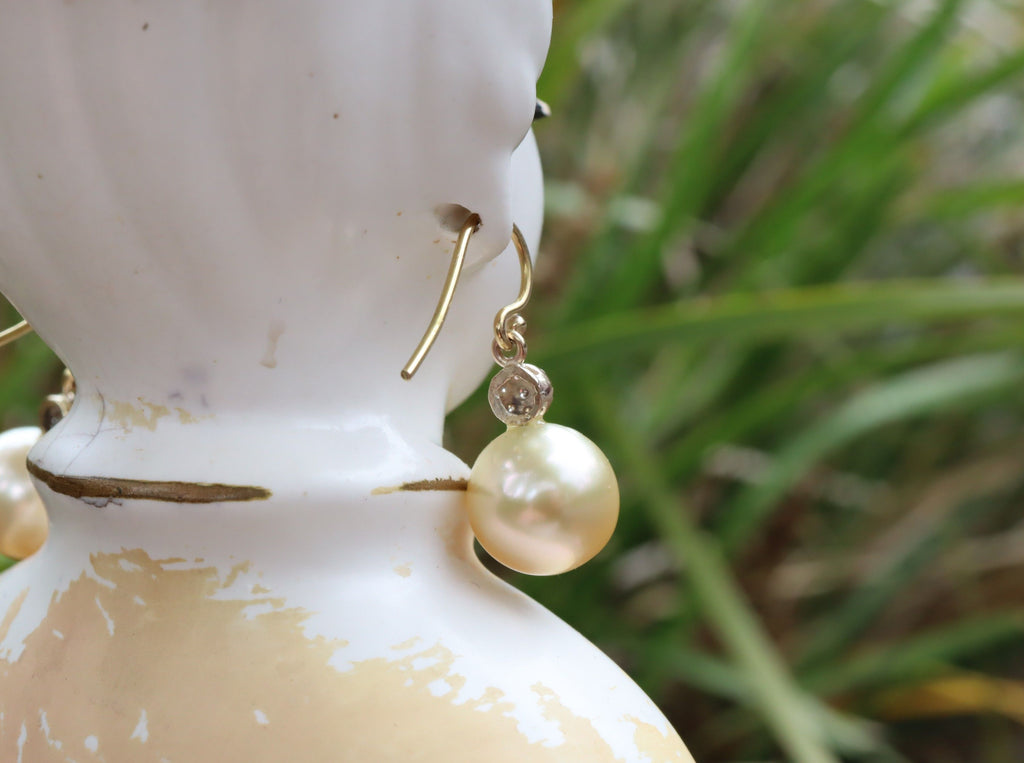 Golden Pearl and Diamond Earrings in 9ct Gold