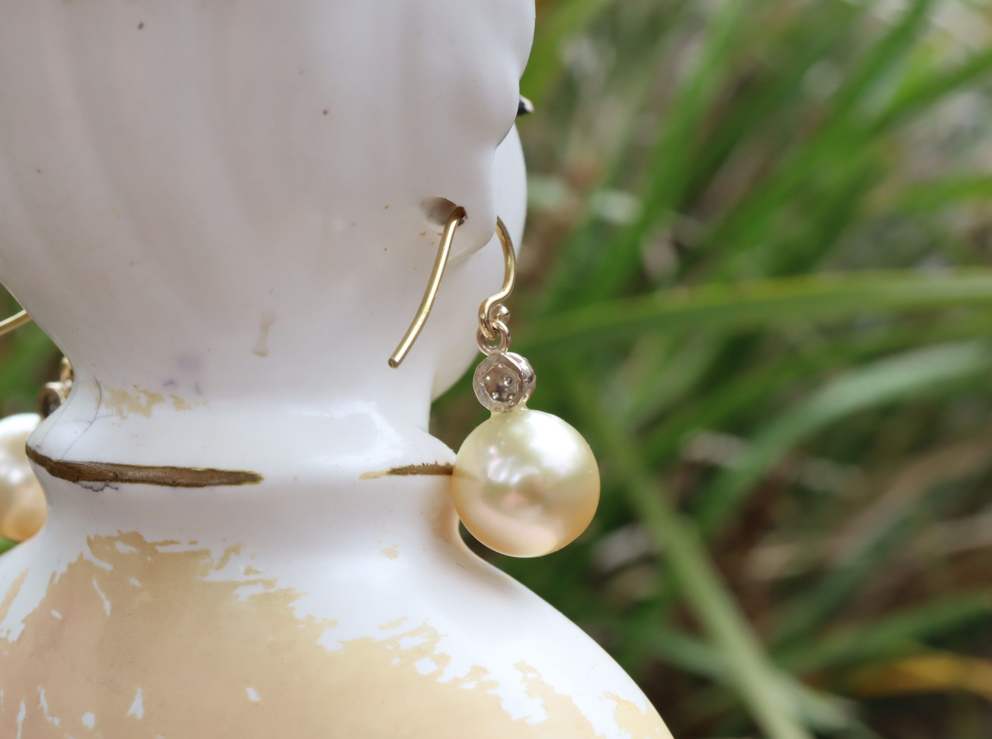 Golden Pearl and Diamond Earrings in 9ct Gold