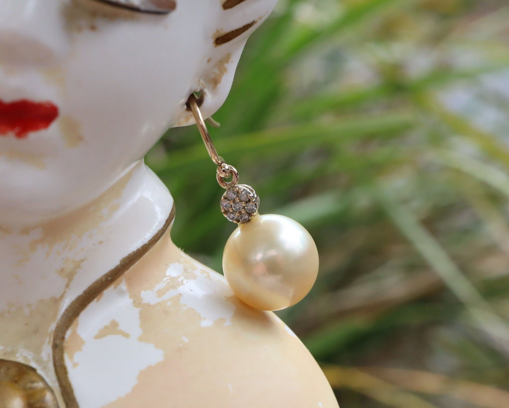 Golden Pearl and Diamond Earrings in 9ct Gold