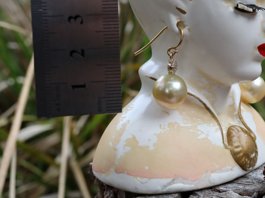 Golden Pearl and Diamond Earrings in 9ct Gold