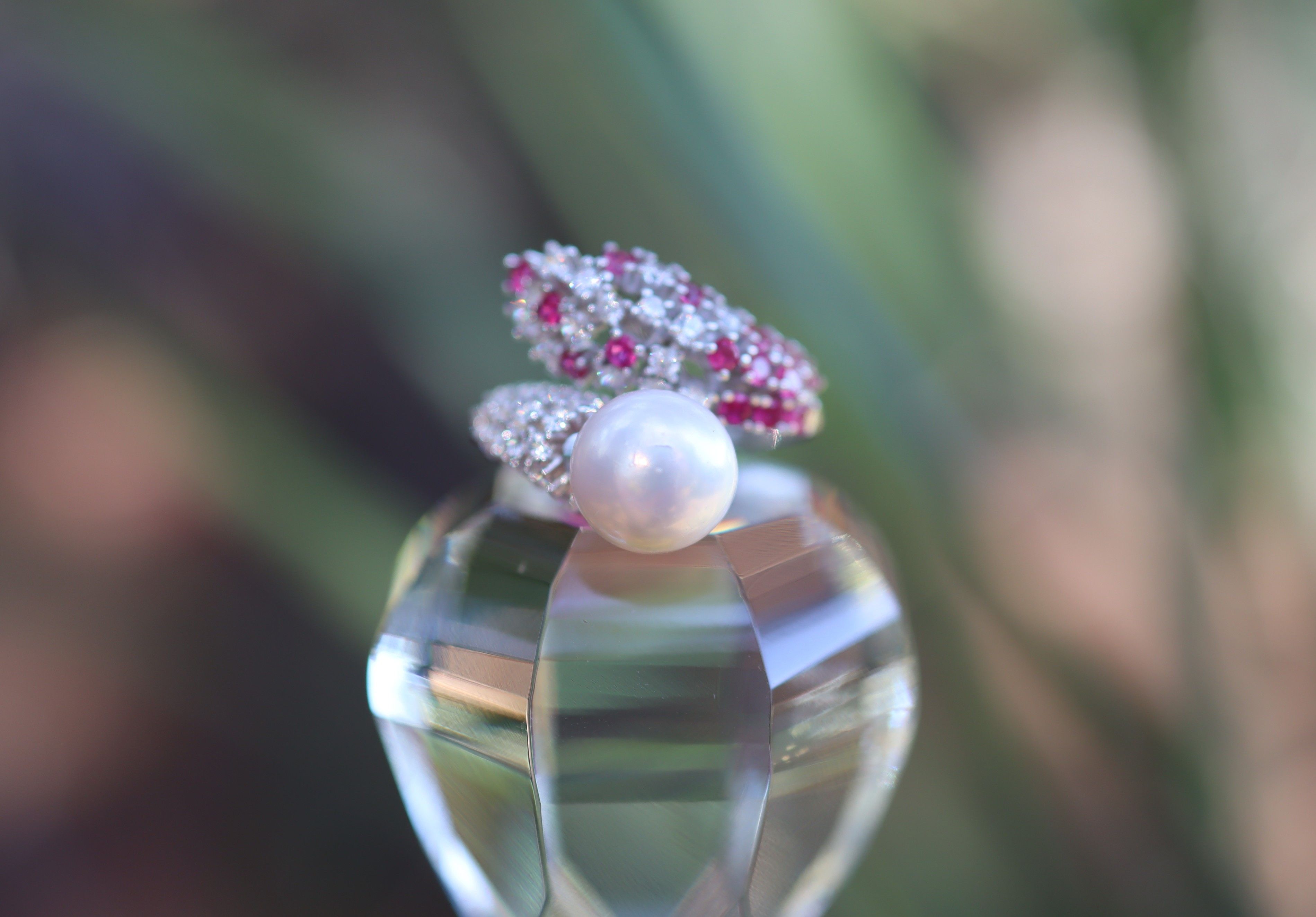 Pearl and Ruby Ring in Sterling Silver