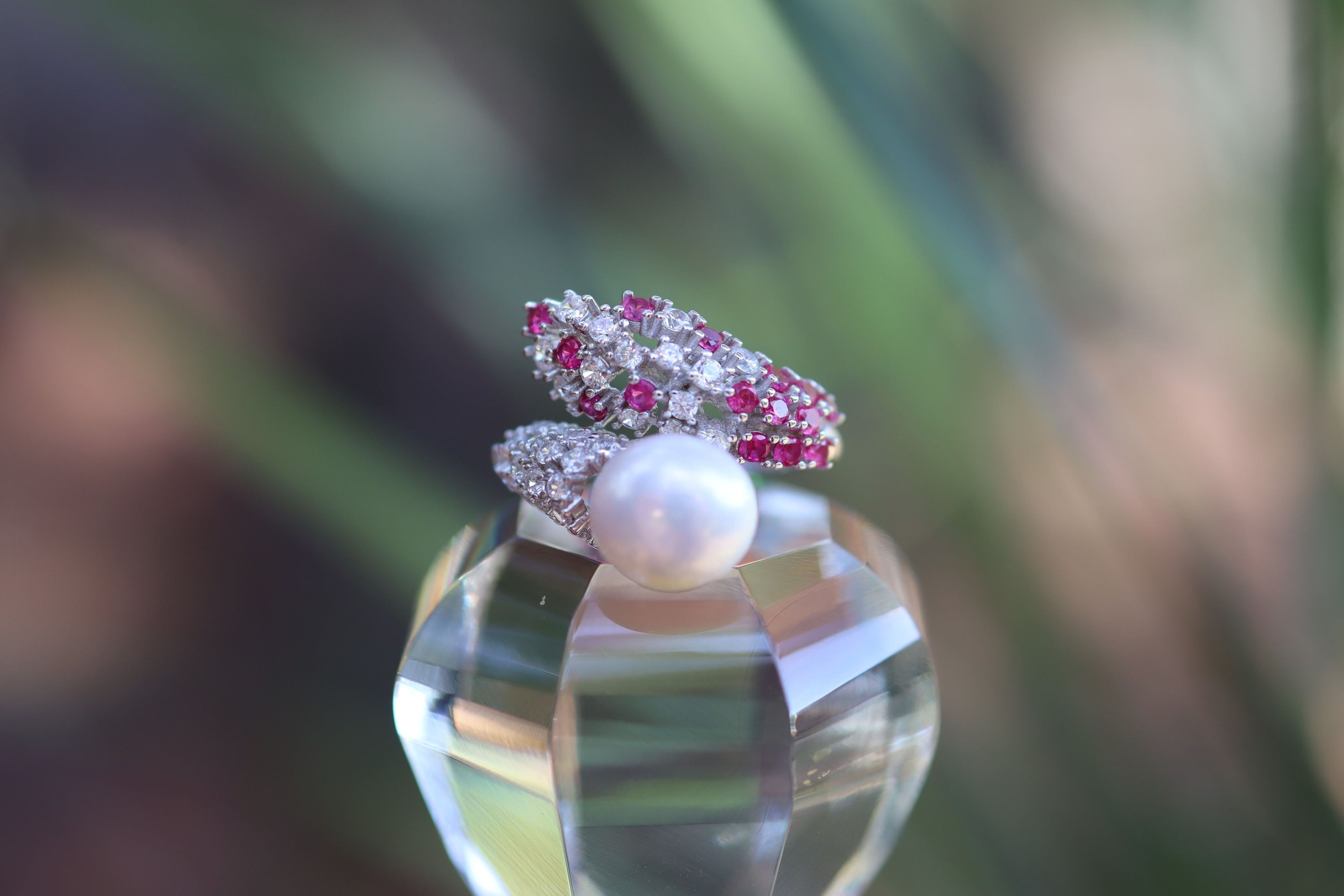 Pearl and Ruby Ring in Sterling Silver