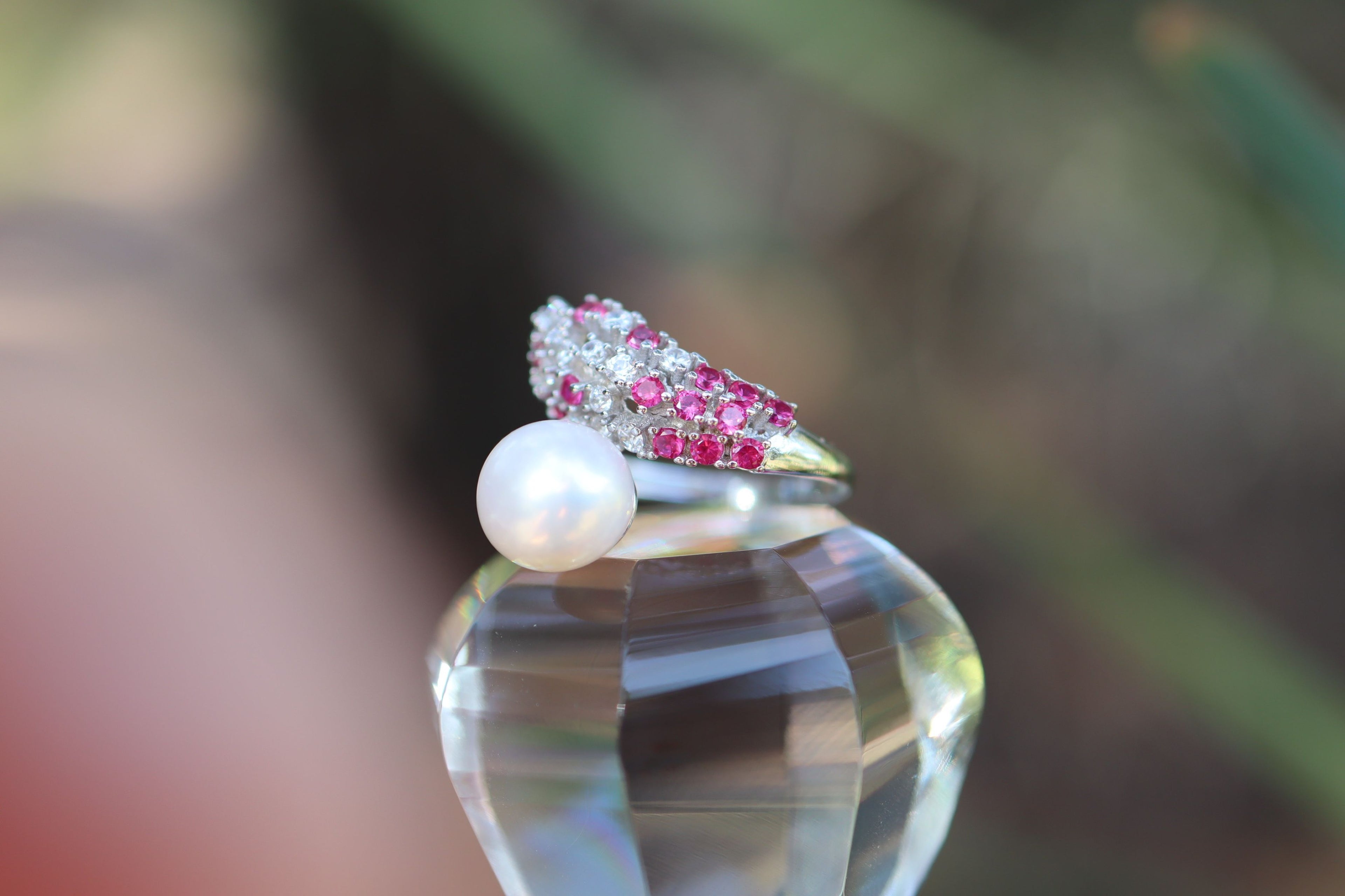 Pearl and Ruby Ring in Sterling Silver