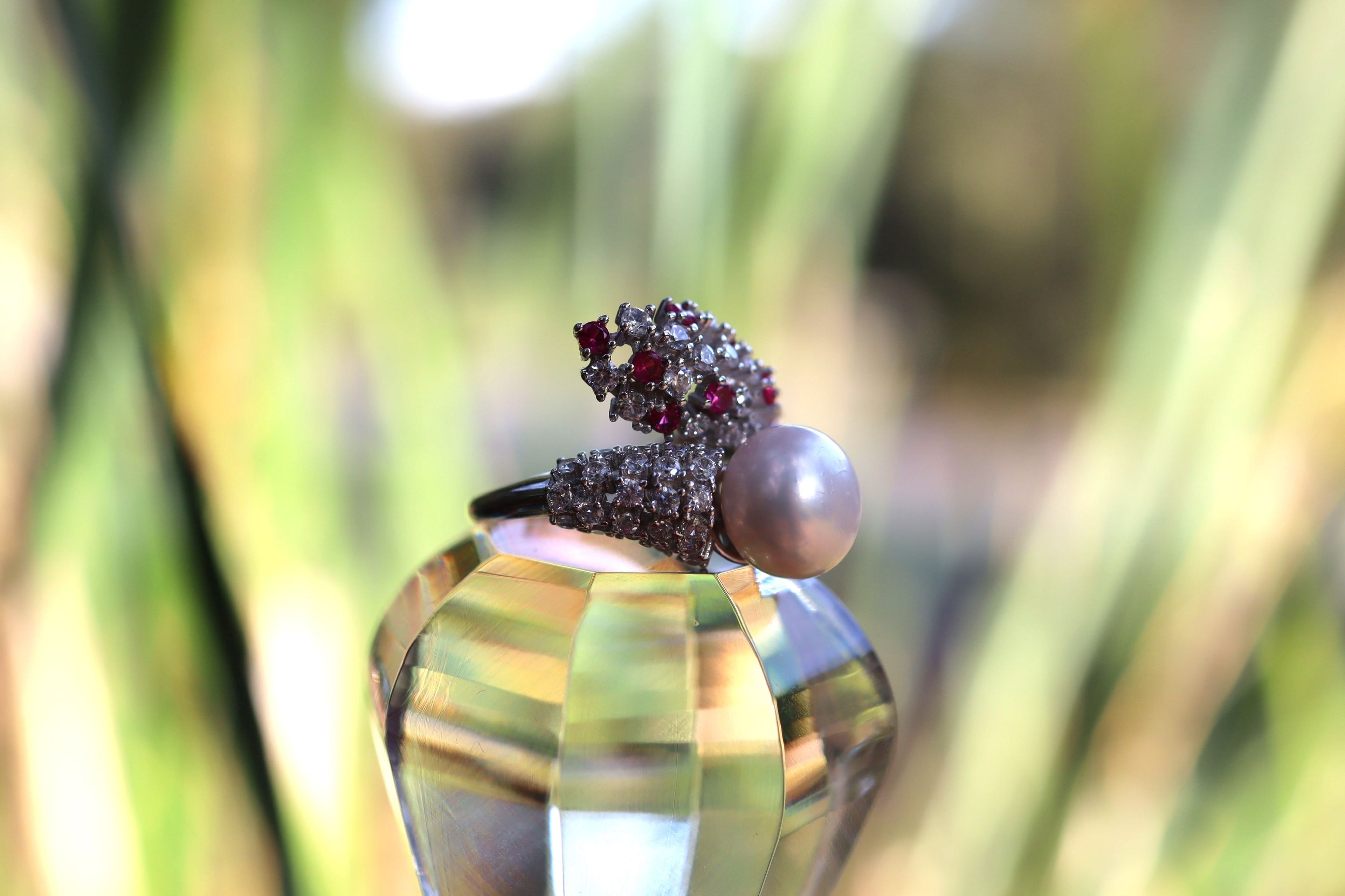 Pearl and Ruby Ring in Sterling Silver
