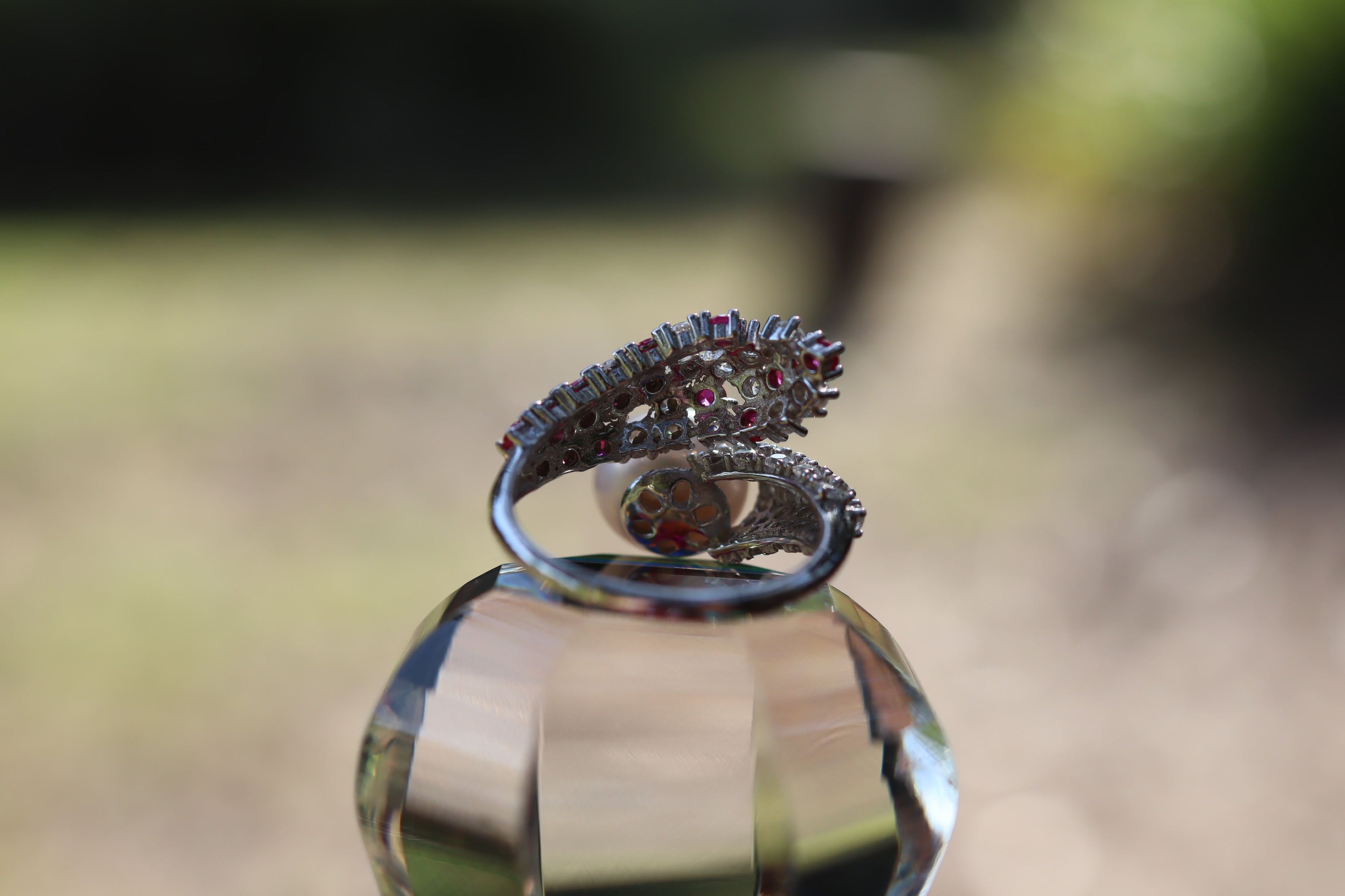 Pearl and Ruby Ring in Sterling Silver