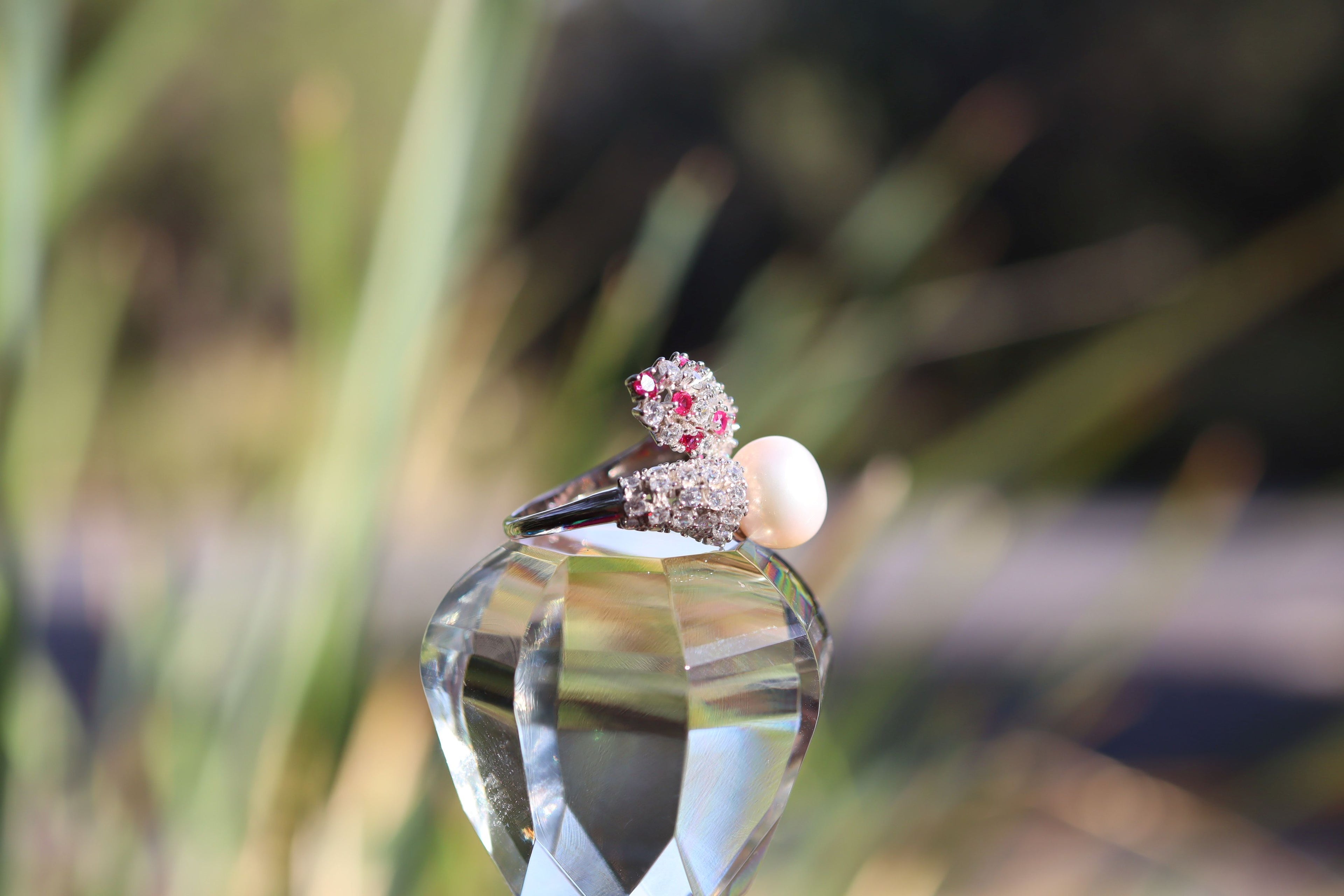 Pearl and Ruby Ring in Sterling Silver