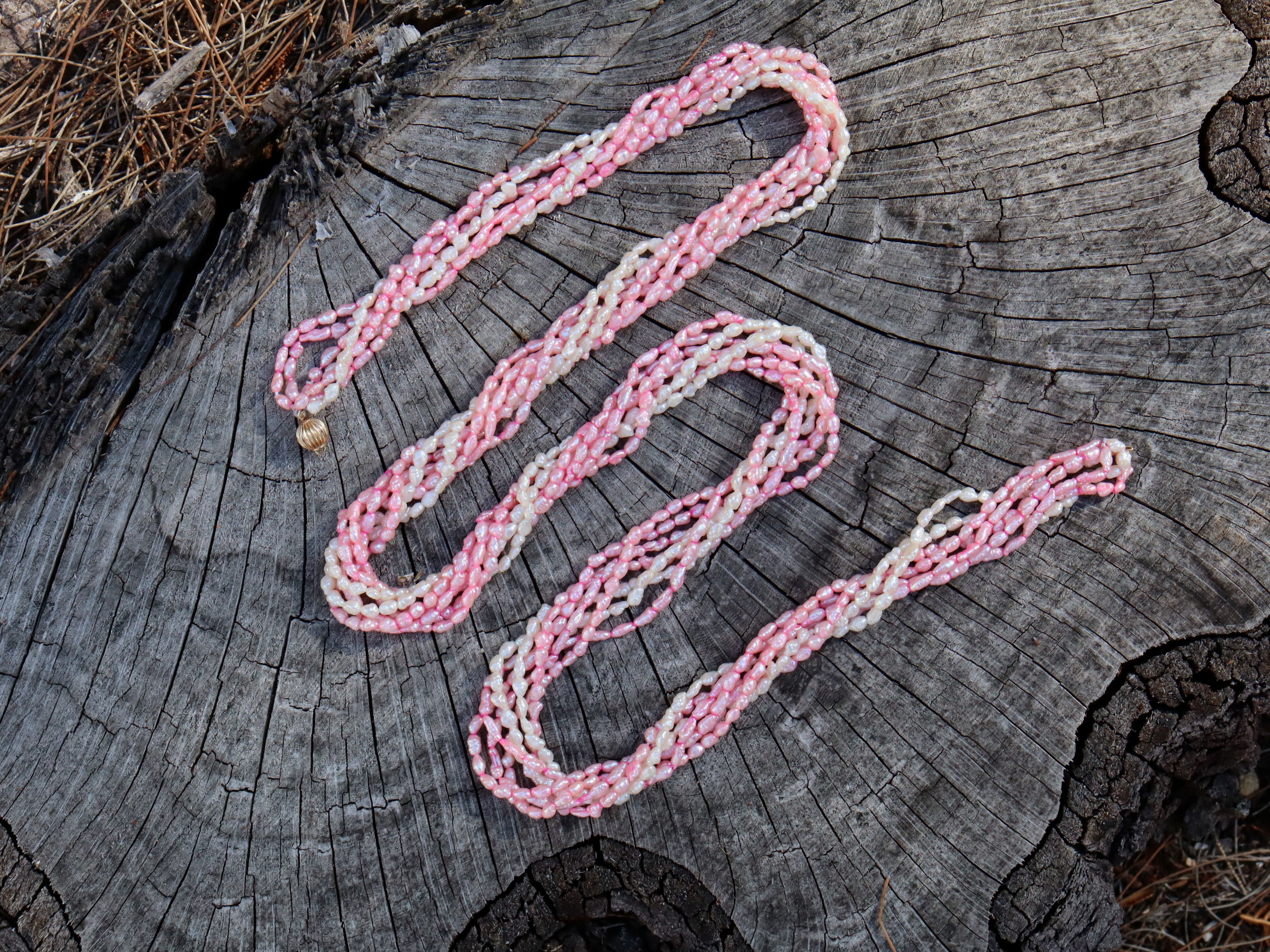 Pink and White Freshwater Rice Pearl with 14ct Clasp
