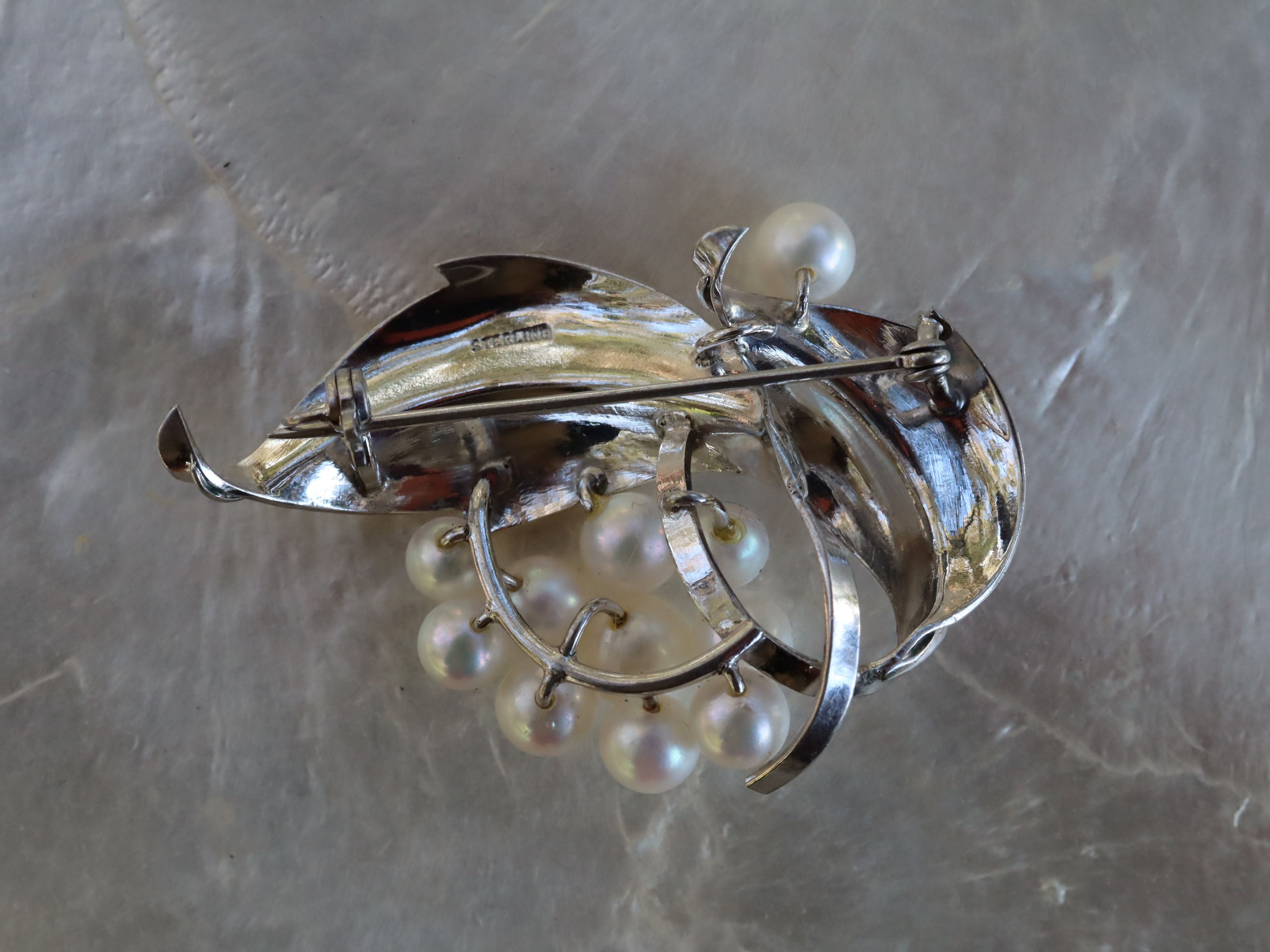 Cultured Pearl and Sterling Silver Brooch