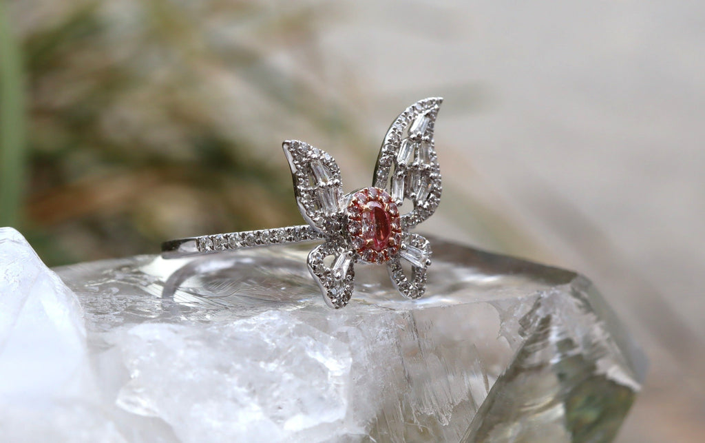 Pink Diamond Butterfly Ring in 18ct White Gold