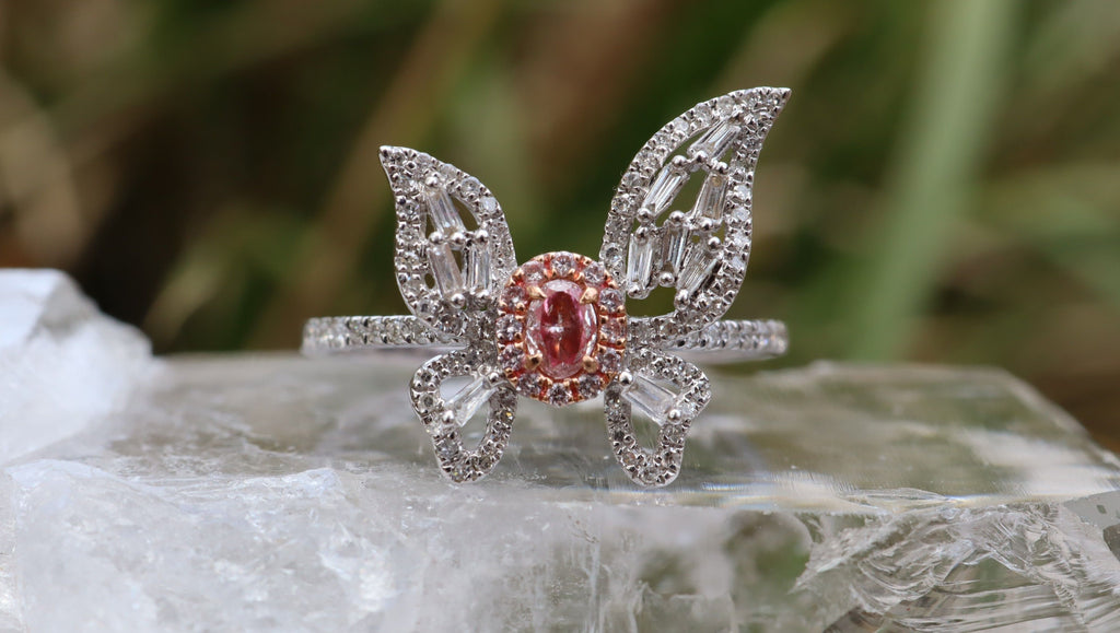 Pink Diamond Butterfly Ring in 18ct White Gold