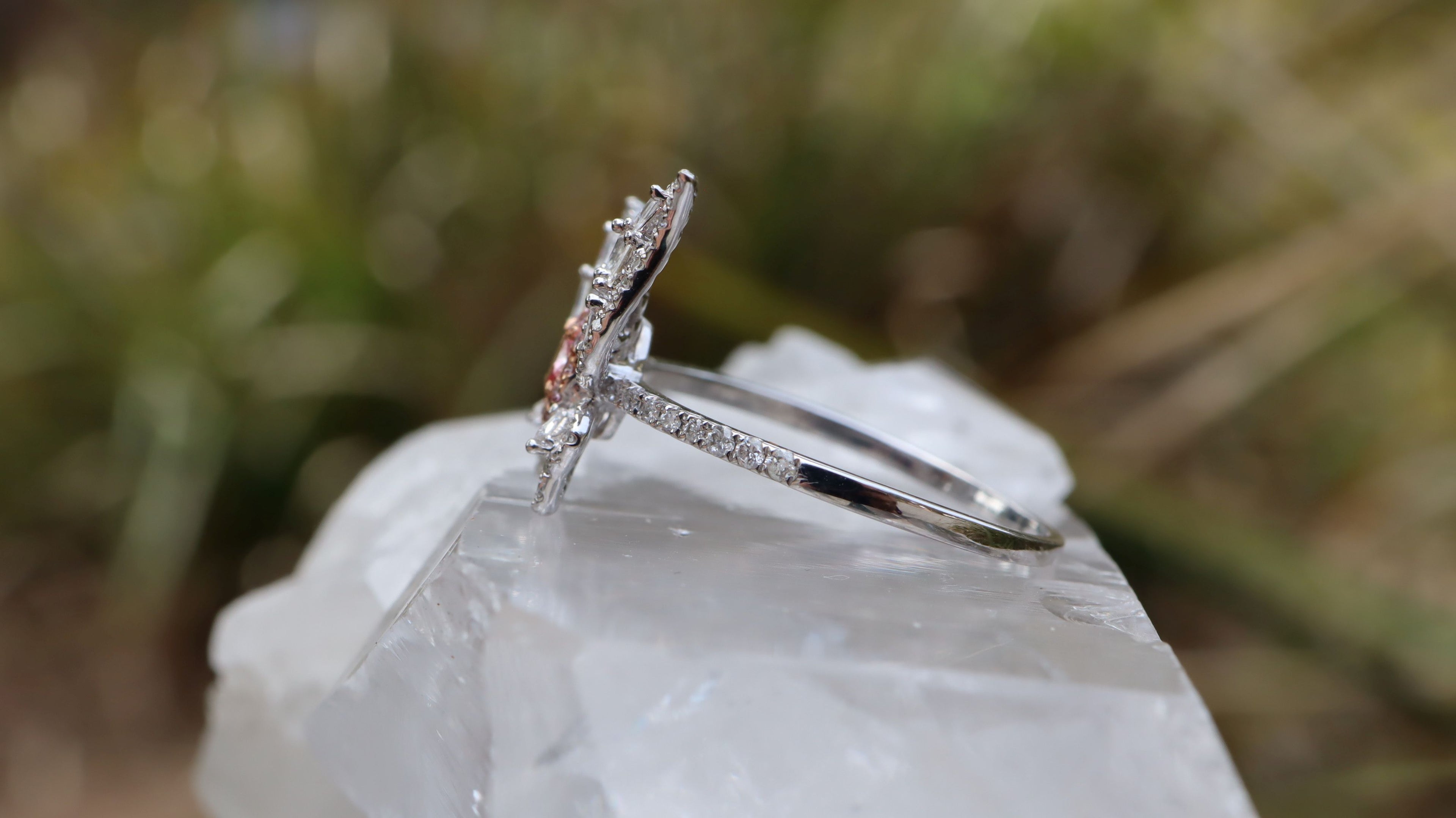 Pink Diamond Butterfly Ring in 18ct White Gold