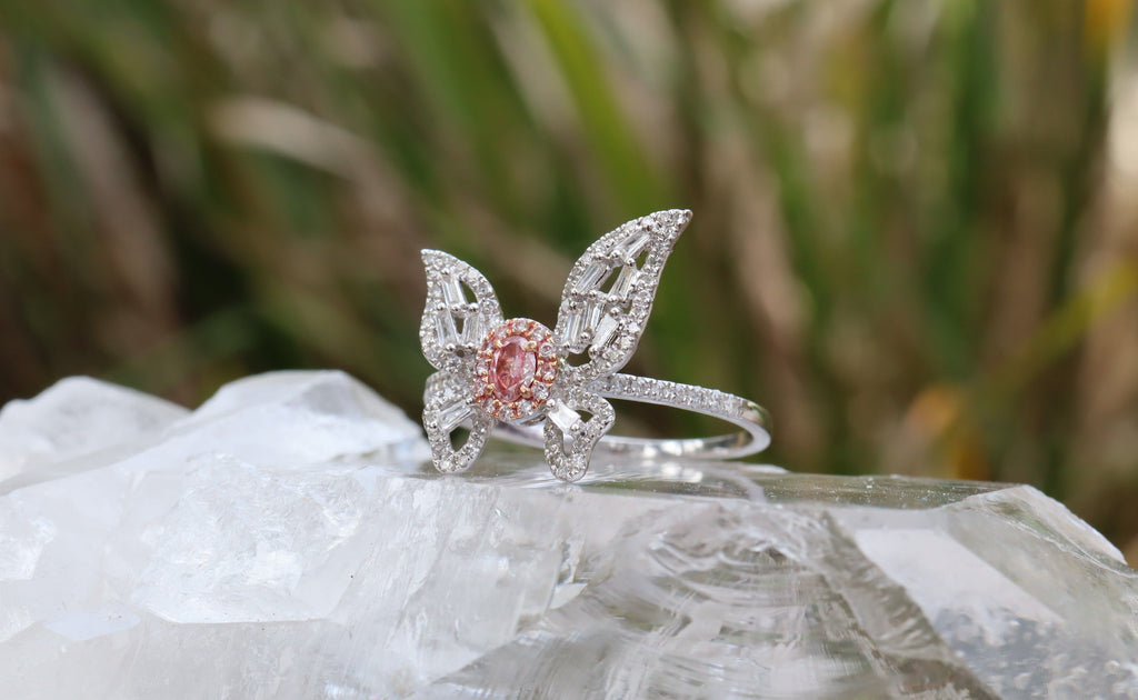 Pink Diamond Butterfly Ring in 18ct White Gold