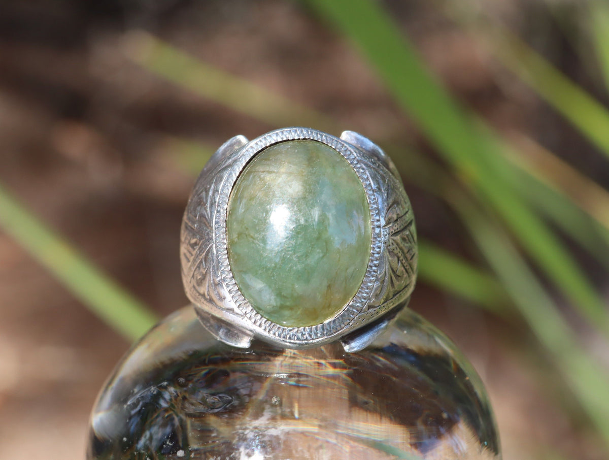 Prehnite Ring in Sterling