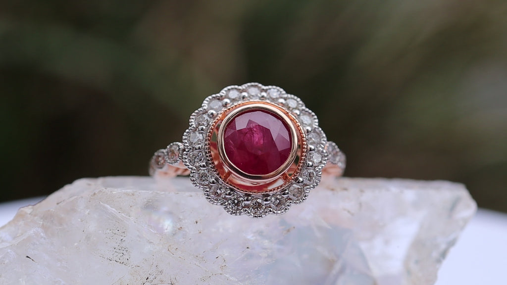 1.67ct Ruby and Diamond Ring in 14ct Rose and White Gold