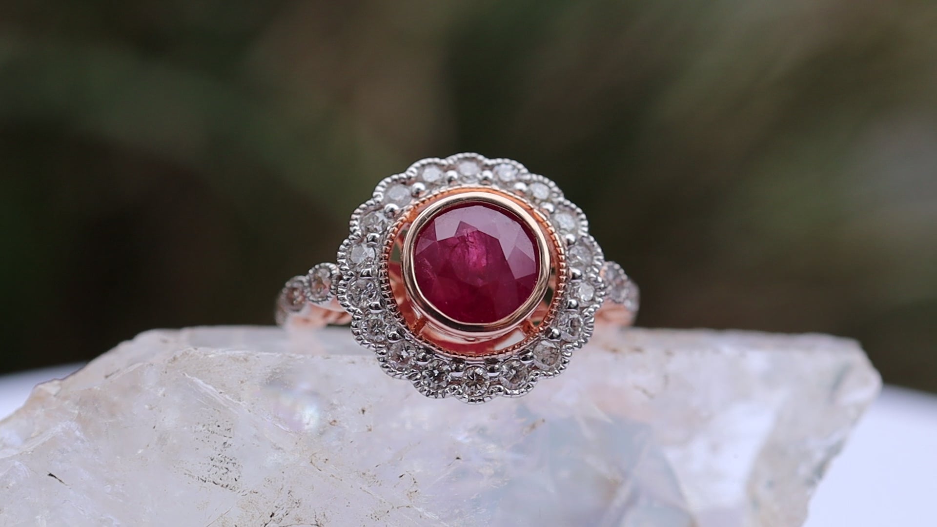 1.67ct Ruby and Diamond Ring in 14ct Rose and White Gold