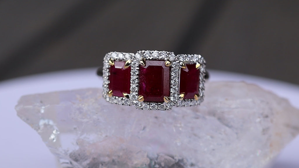 Ruby and Diamond Trilogy Ring in Platinum