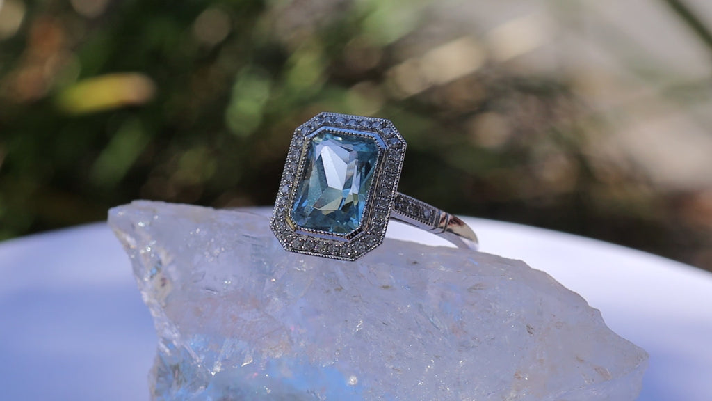 Aquamarine and Diamond Ring in Platinum