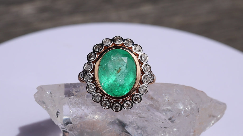 Colombian Emerald and Diamond Ring in 18ct Rose Gold