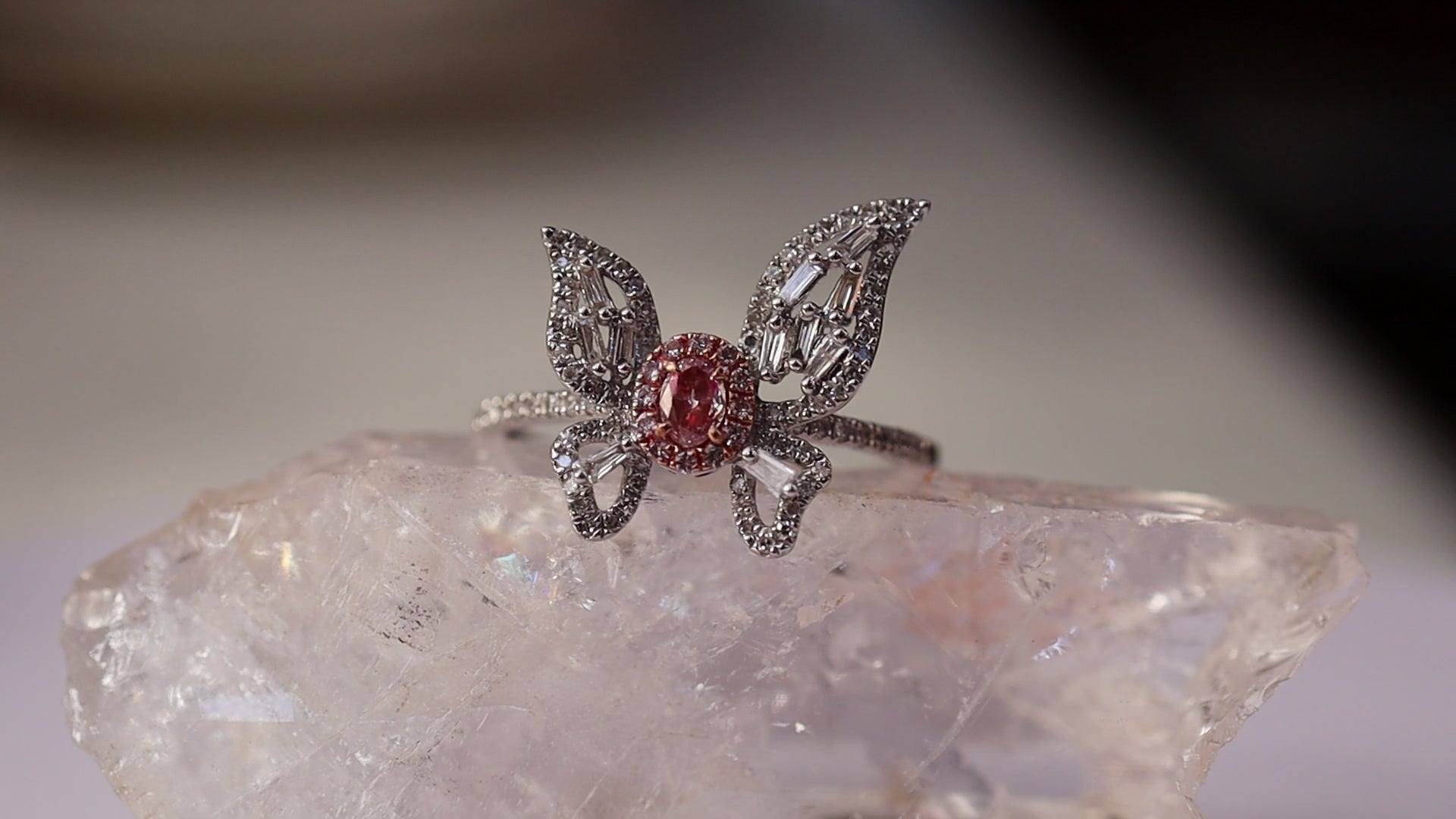 Pink Diamond Butterfly Ring in 18ct White Gold
