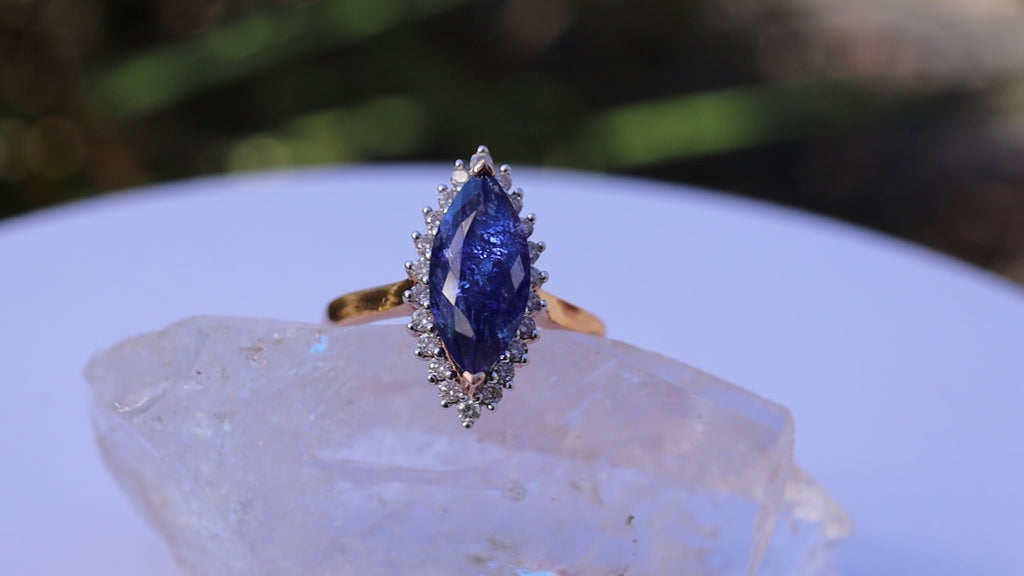 Marquise Cut Tanzanite and Diamond Ring in 14ct Rose Gold