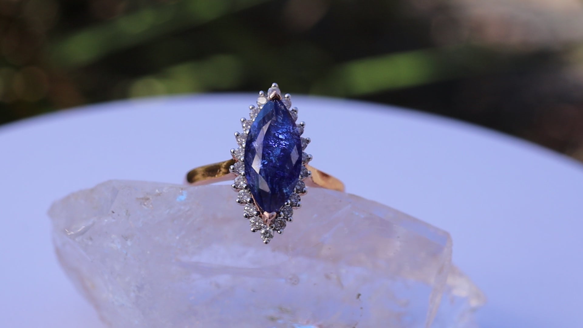 Marquise Cut Tanzanite and Diamond Ring in 14ct Rose Gold