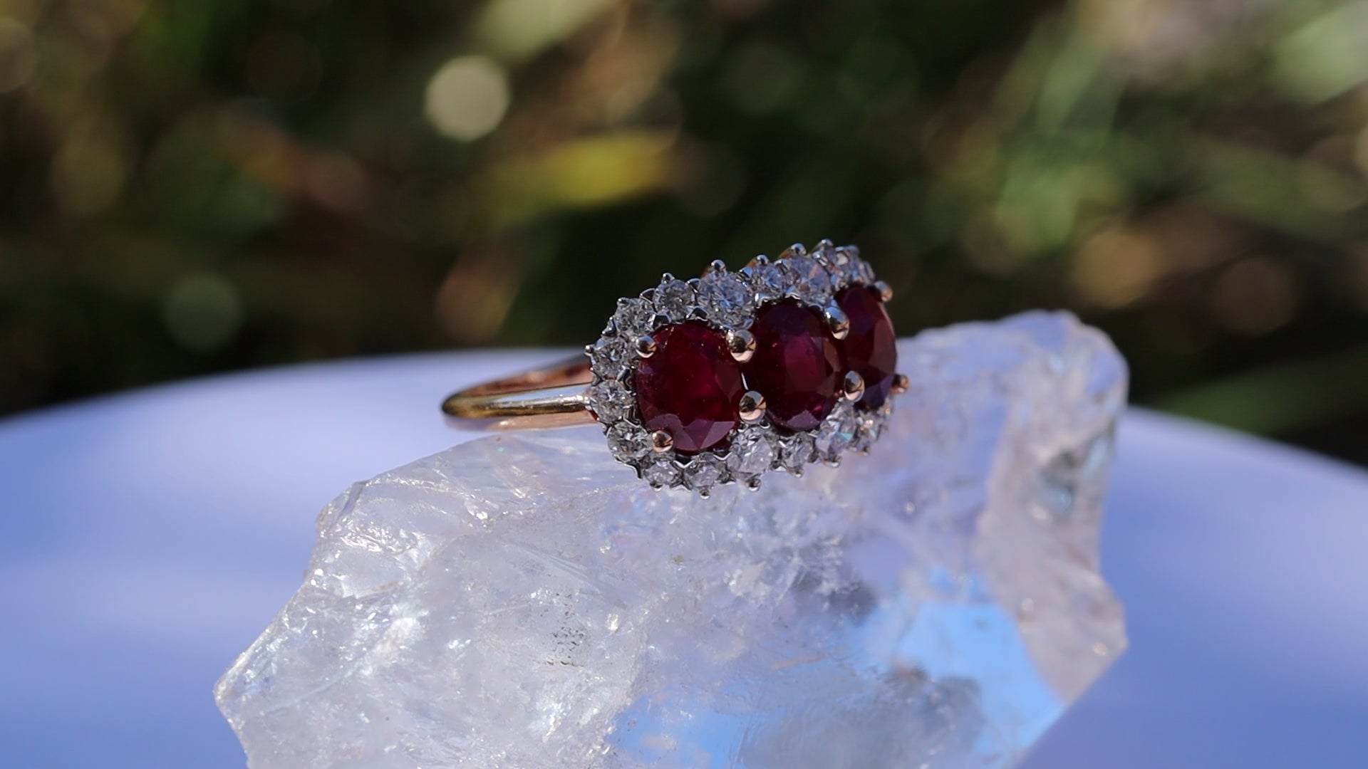 Ruby and Diamond Trilogy Ring in 18ct Rose Gold