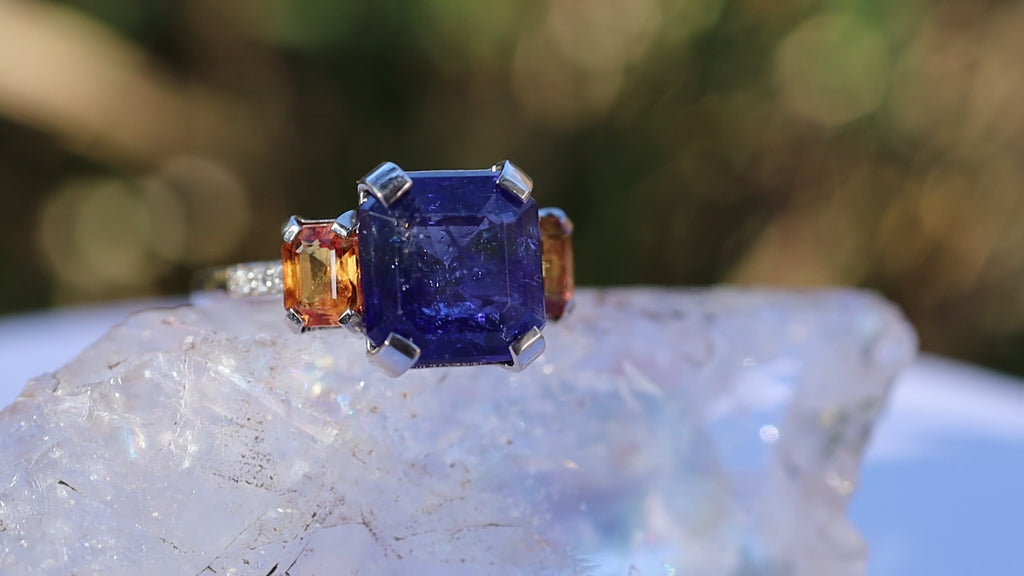 Tanzanite and Orange Sapphire Ring in 14ct White Gold
