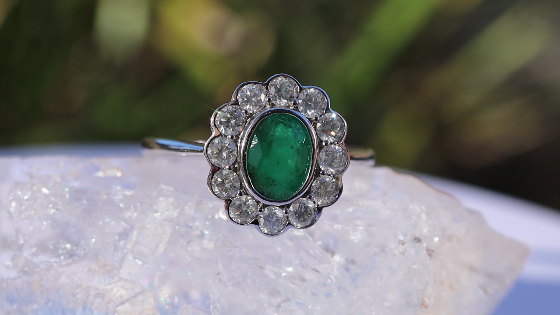 Emerald and Diamond Ring in 14ct White Gold