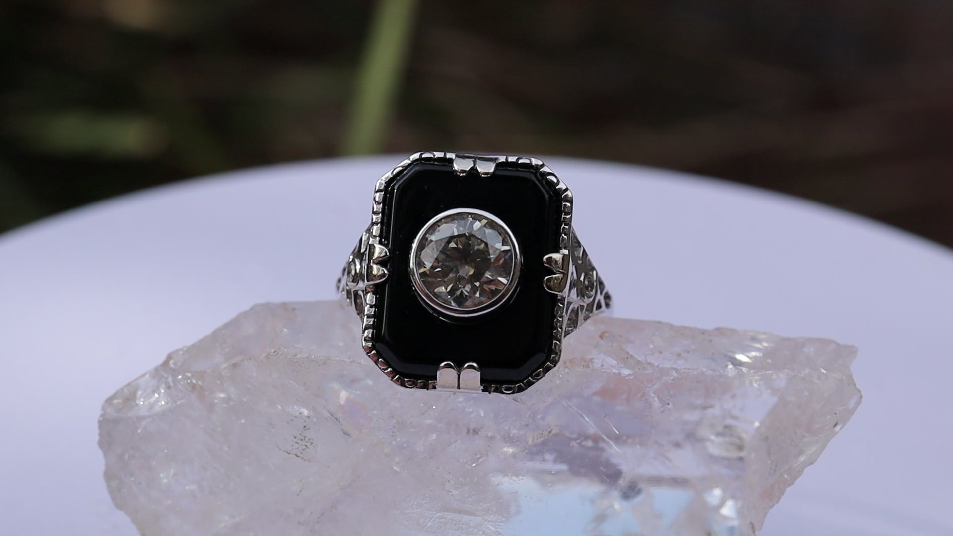 1ct Diamond and Onyx Ring in 14ct White Gold