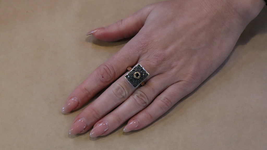 Sapphire and Marcasite Ring in 14ct Rose Gold
