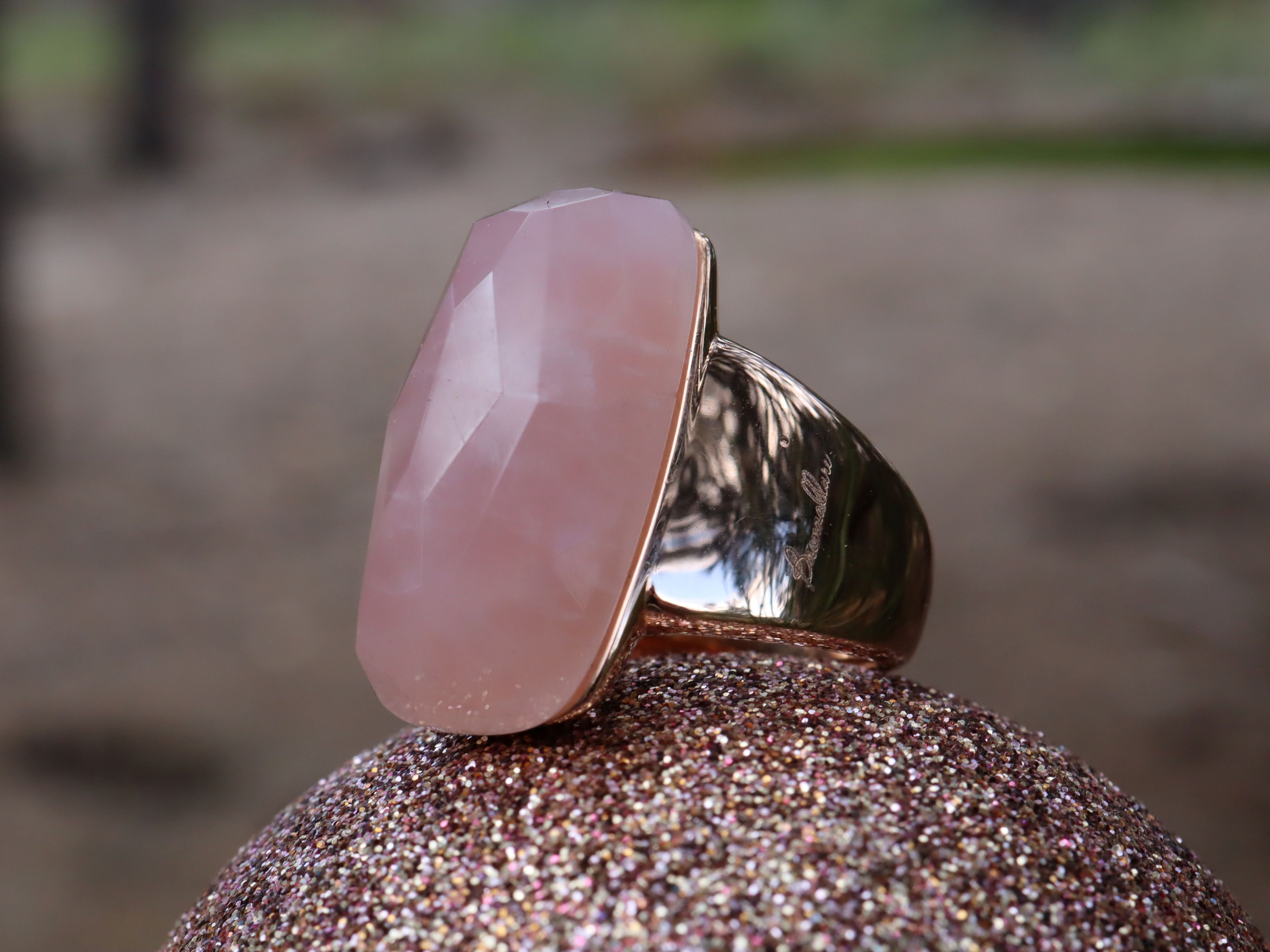 Rose Quartz Bronzallure Ring in 18ct Rose Gold Plate
