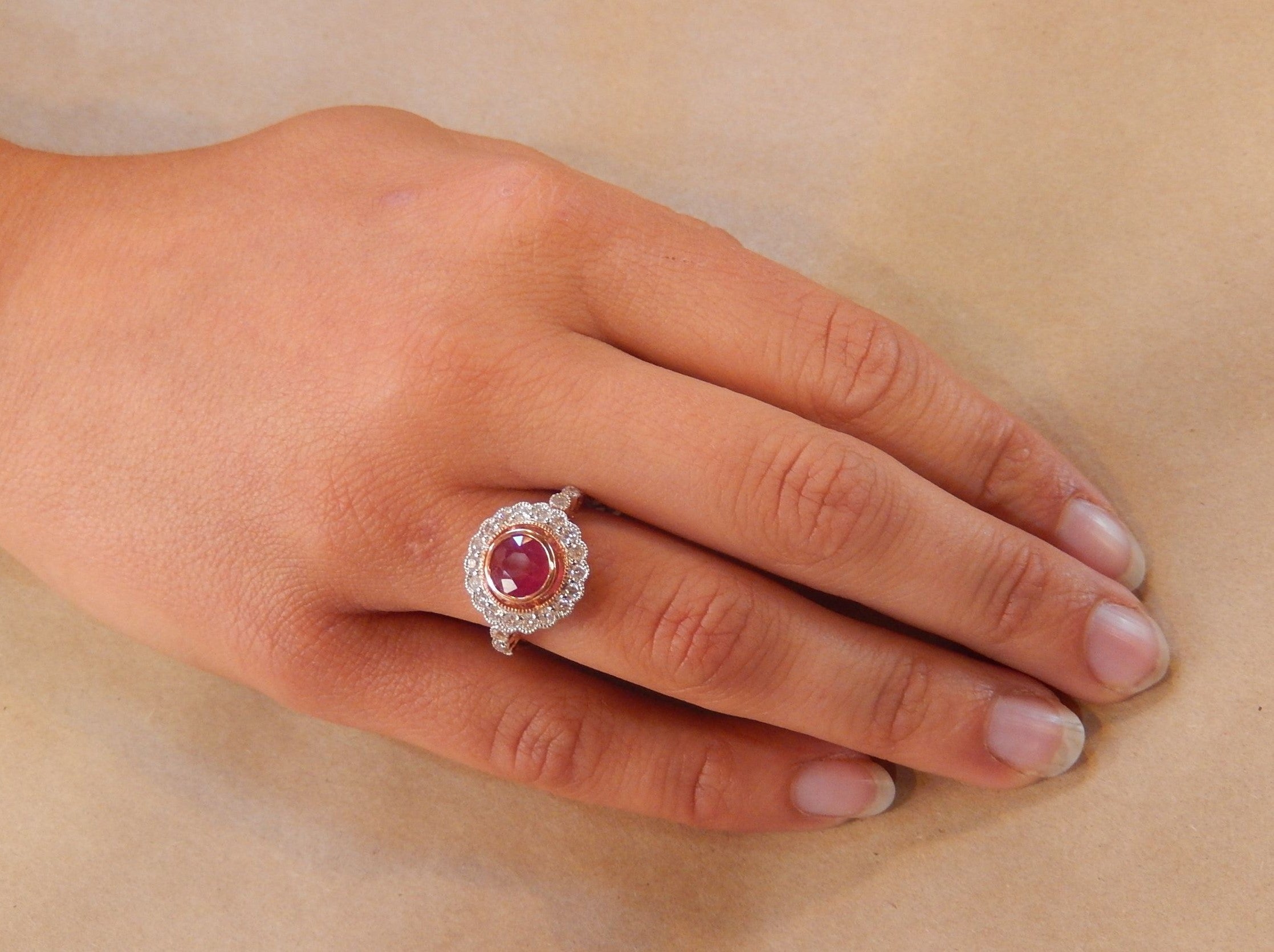 1.67ct Ruby and Diamond Ring in 14ct Rose and White Gold