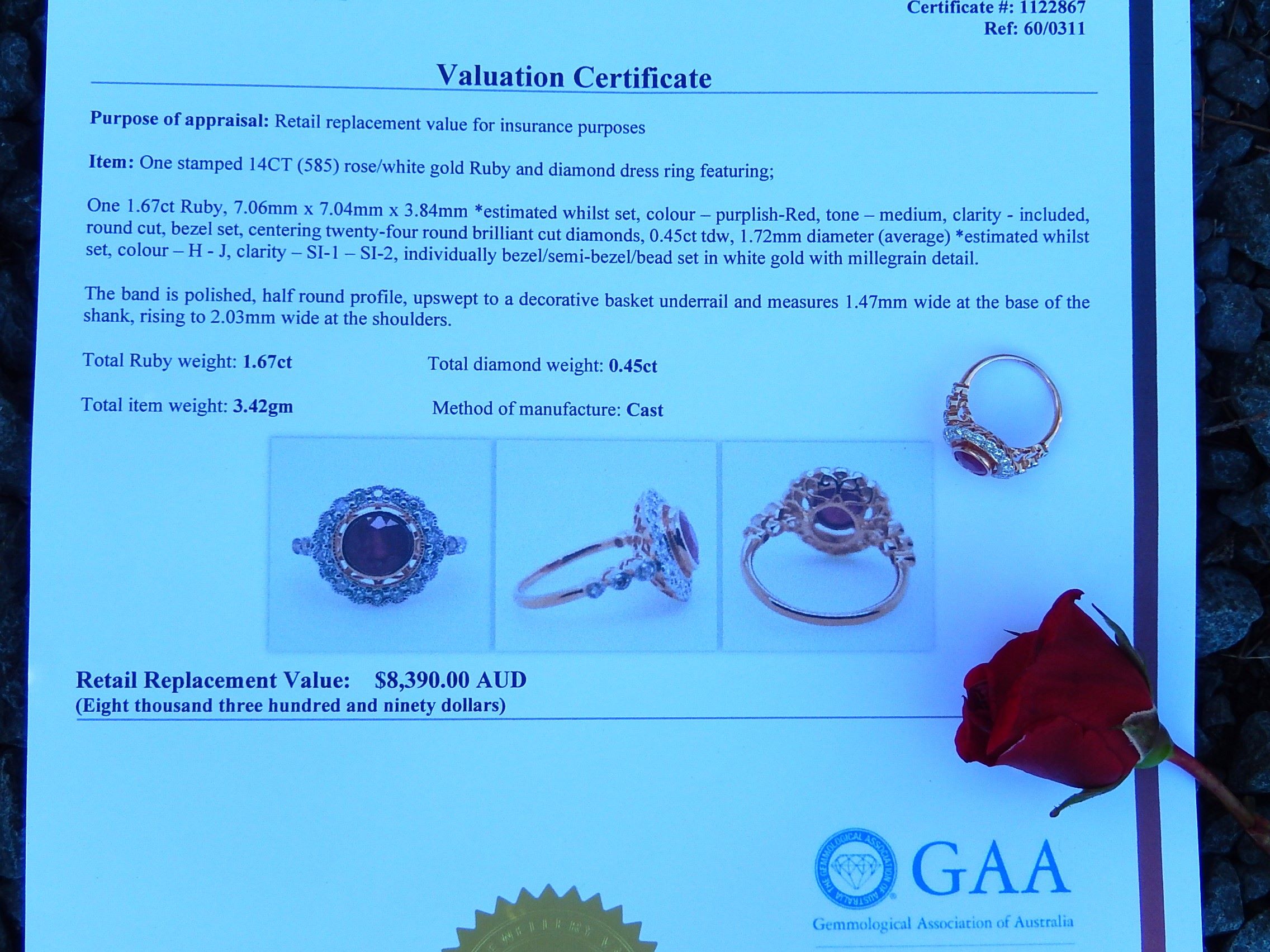 1.67ct Ruby and Diamond Ring in 14ct Rose and White Gold