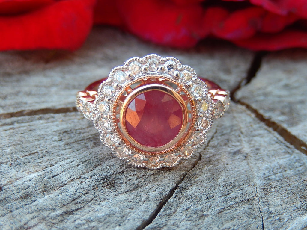 1.67ct Ruby and Diamond Ring in 14ct Rose and White Gold