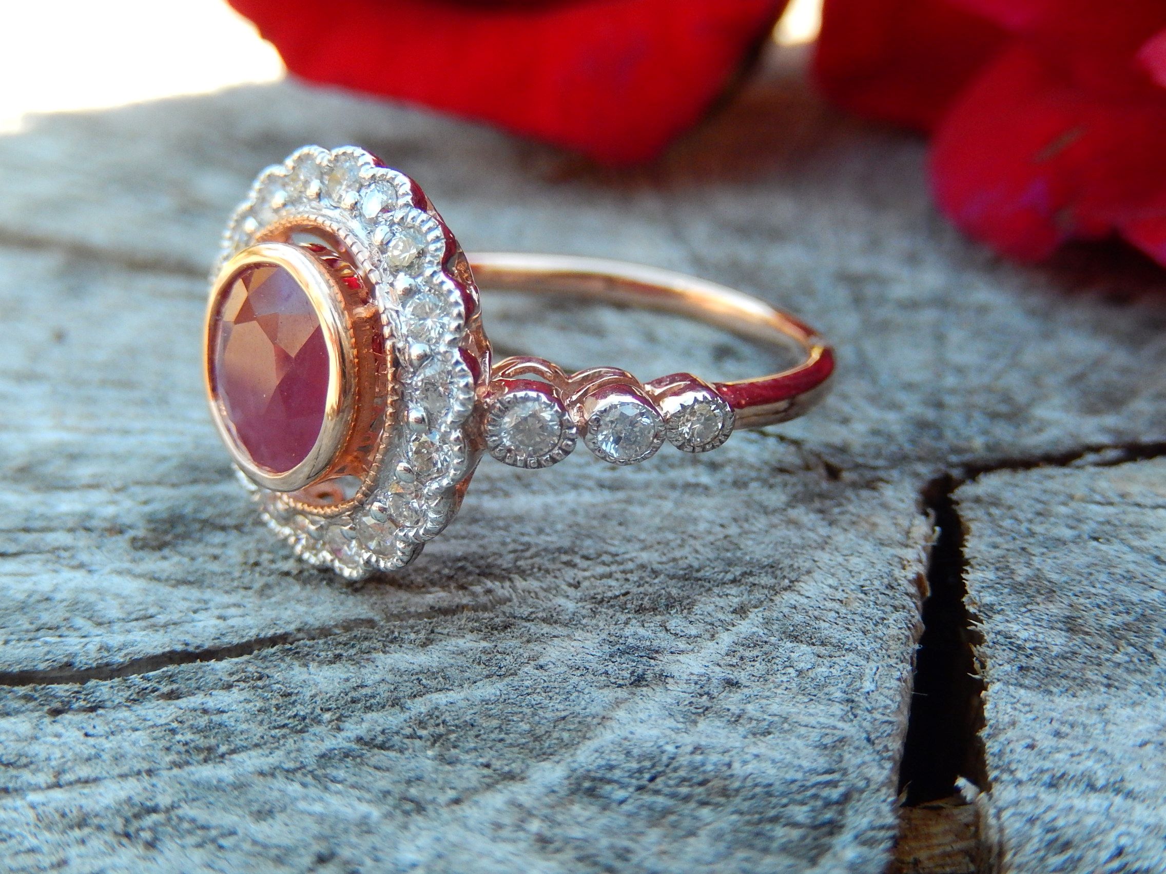 1.67ct Ruby and Diamond Ring in 14ct Rose and White Gold