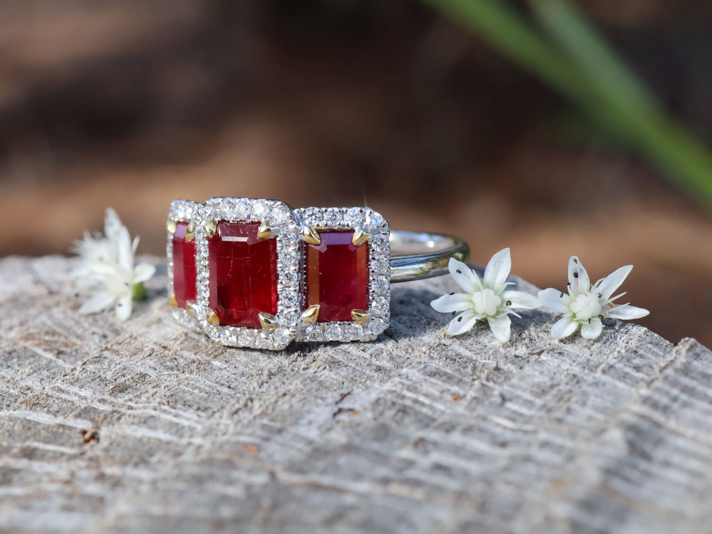 Ruby and Diamond Trilogy Ring in Platinum